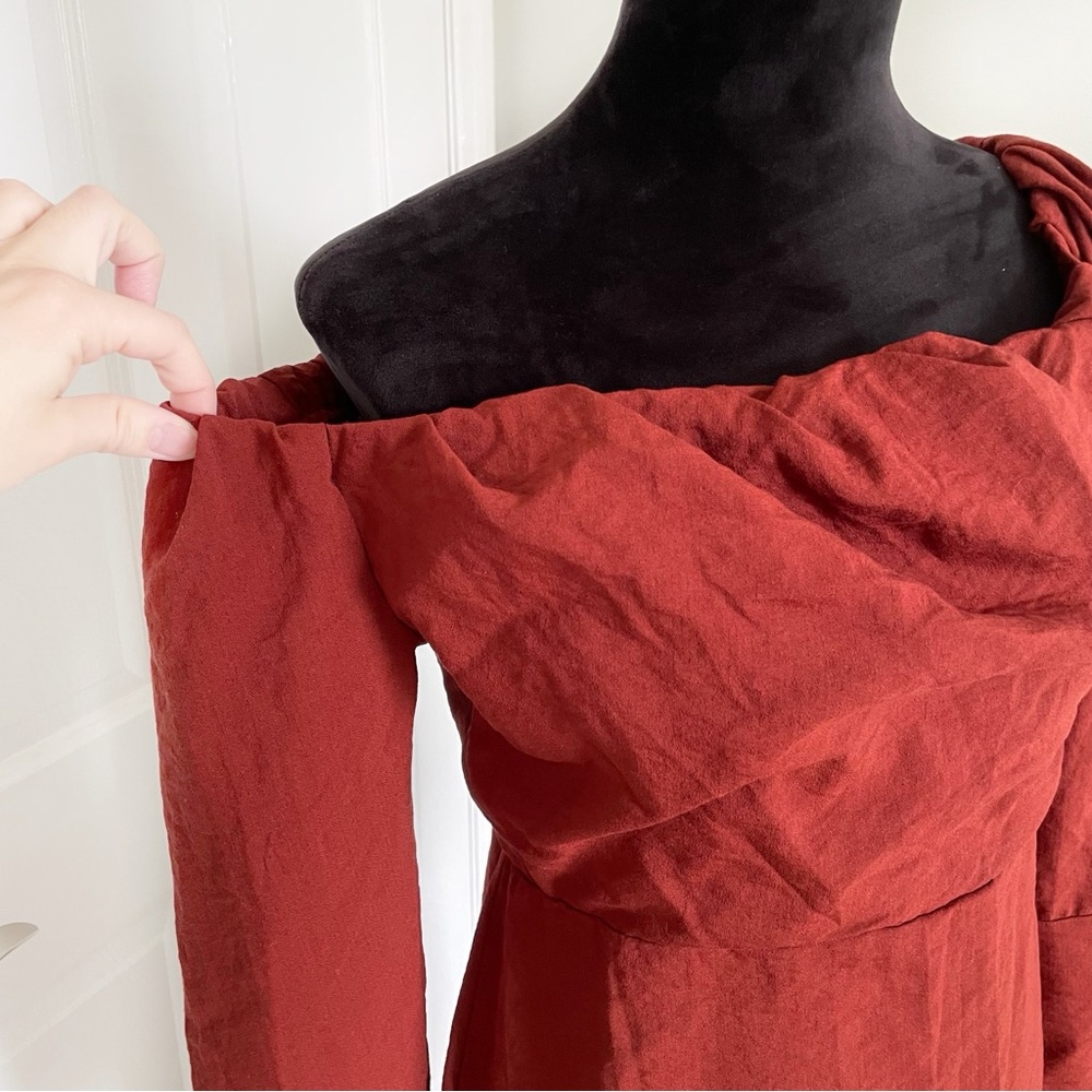 Future Collective Reese Blutstein Rust Red Off Shoulder Midi Dress 10 - Picture 5 of 9